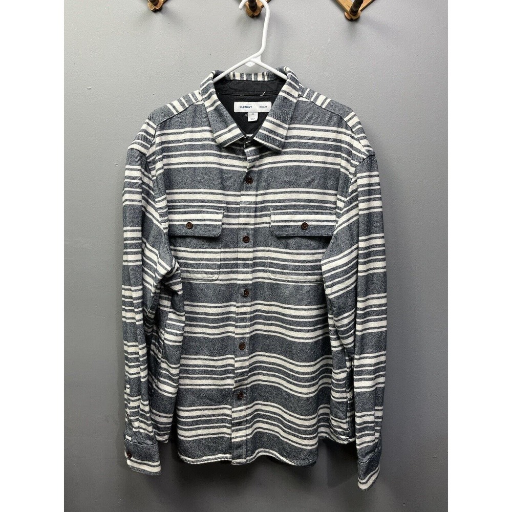Old Navy Gray and White Striped Button-Down Shirt